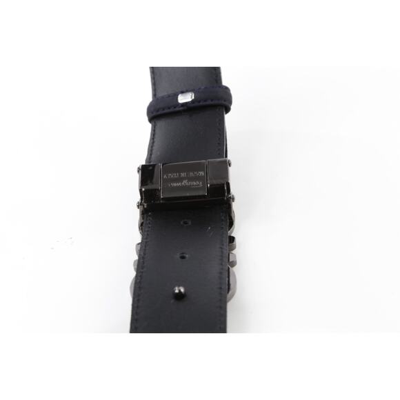 Salvatore Ferragamo Belt 120 Navy Blue Perforated Leather Gunmetal Gancini Luxe main image 8
